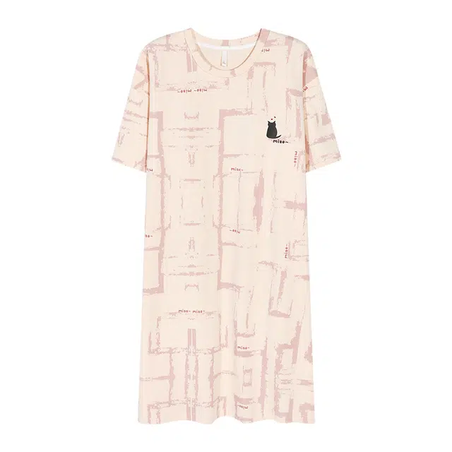 俞兆林 带胸垫柔软纯棉甜美时尚卡通圆领短袖睡裙 女款 杏色