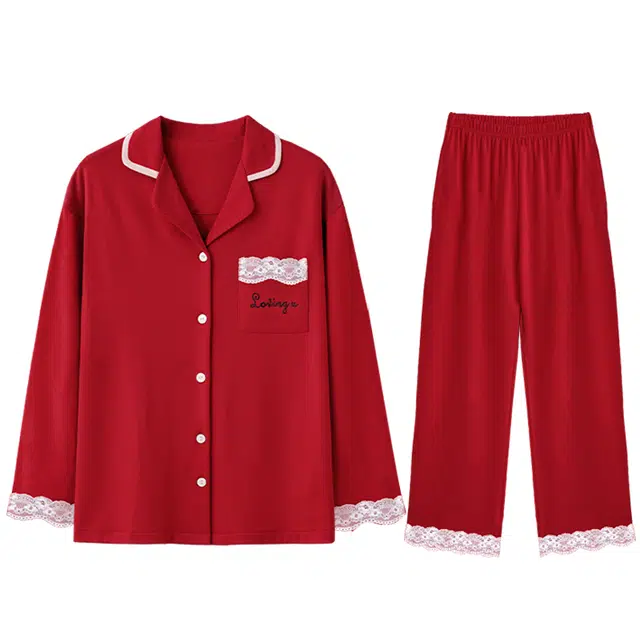 向薇 亲肤本命年开衫家居服长袖长裤可外穿睡衣套装 女款 图片色