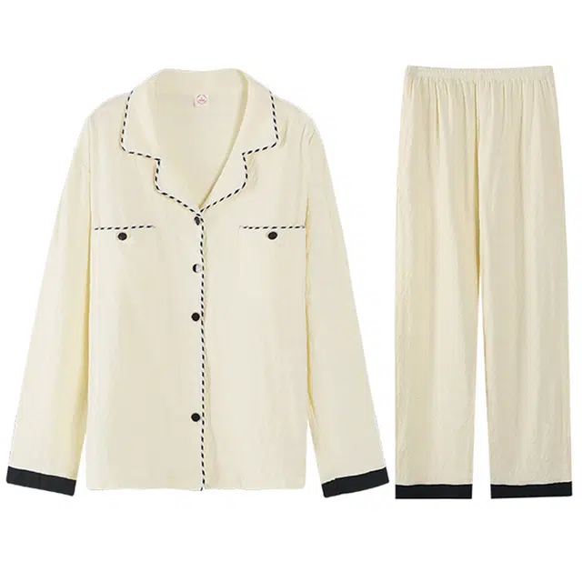 向薇 带胸垫长袖薄款简约休闲家居服睡衣套装 女款 图片色