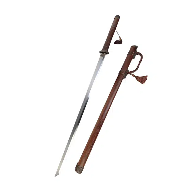 天字号 天子唐横刀 龙泉宝剑鸡翅木鞘合金做旧铜装锰钢刀身收藏未开刃 成品模型