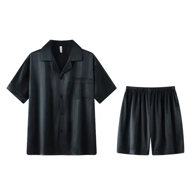 俏霓桐 简约休闲轻奢时尚舒适凉感家居服可外穿睡衣套装 男款 图色