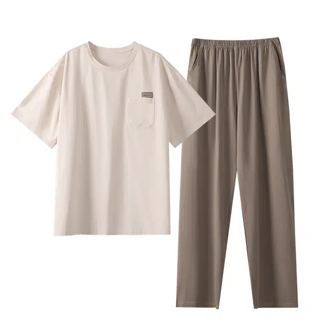 好福份 可外穿休闲舒适短袖长裤家居服睡衣套装 男款 图片色