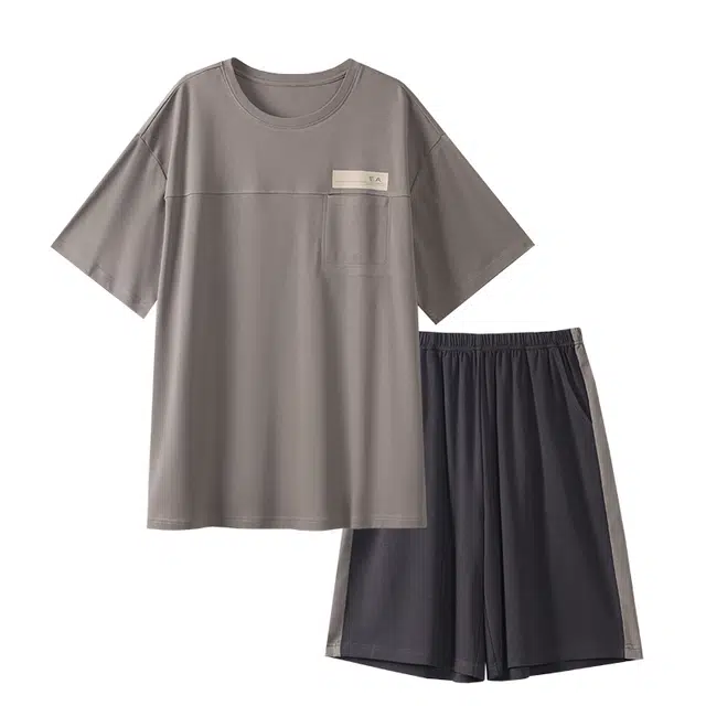 好福份 简约舒适圆领短袖上衣家居服五分裤睡衣套装 男款 图片色