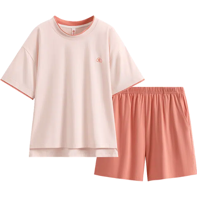 芬腾 休闲简约短袖薄款透气外穿家居服睡衣套装 女款 浅粉