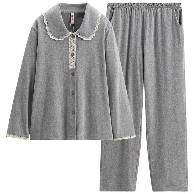 芬腾 亲肤开衫长袖休闲大码可外穿家居服睡衣套装 女款 花灰