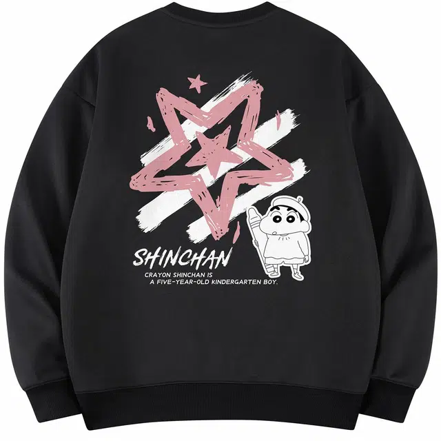 蜡笔小新 卡通涂鸦星星字母印花宽松套头圆领卫衣 男女同款