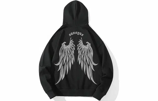 木村三社 翅膀印花宽松连帽卫衣 男女同款