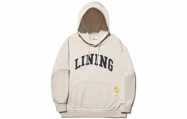 中国李宁 字母印花宽松套头连帽卫衣 男女同款 燕麦灰