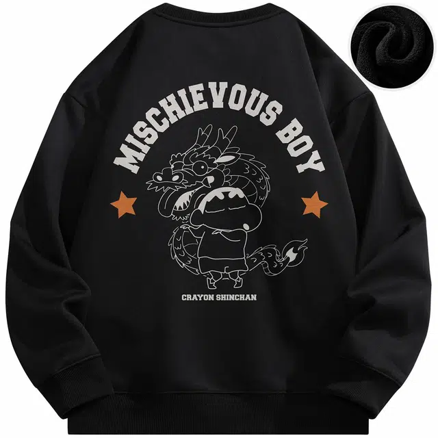 蜡笔小新 卡通中国龙字母印花休闲宽松套头圆领卫衣 男女同款
