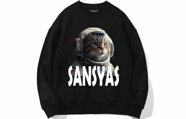 木村三社 宇航员猫字母印花宽松圆领卫衣 男女同款