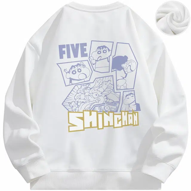 蜡笔小新 卡通中国龙拼接剪影小新字母印花休闲宽松套头圆领卫衣 男女同款