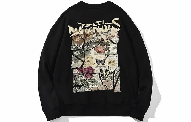 木村三社 报纸拼贴字母印花宽松圆领卫衣 男女同款