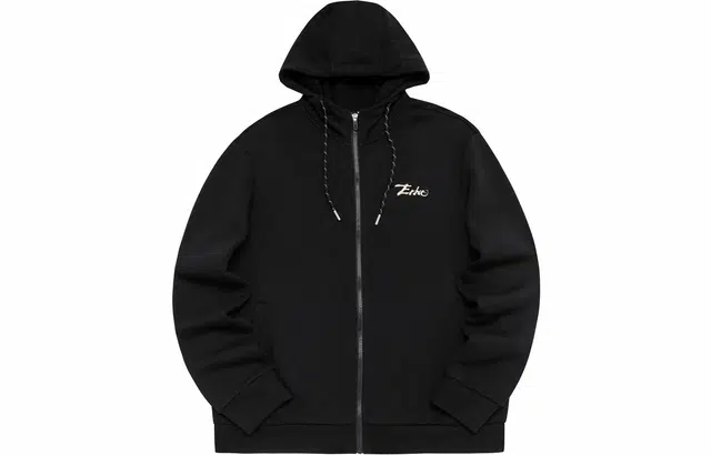 鸿星尔克 星宠 字母图案印花连帽套头卫衣 男款 正黑