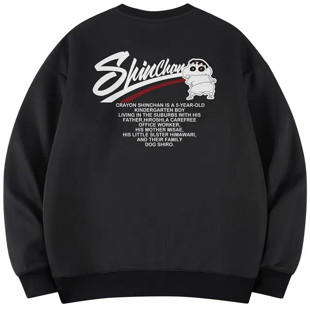 蜡笔小新 卡通小新字母印花宽松套头圆领卫衣 男女同款