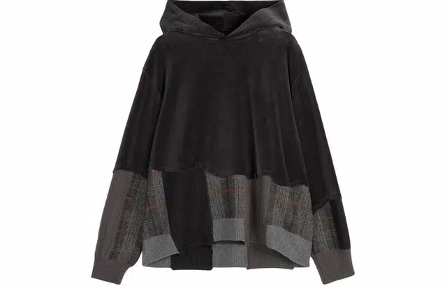 速写 拼接格纹连帽套头卫衣 男款