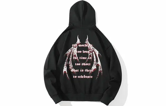 木村三社 恶魔之翼字母印花连帽套头卫衣 男女同款 黑色