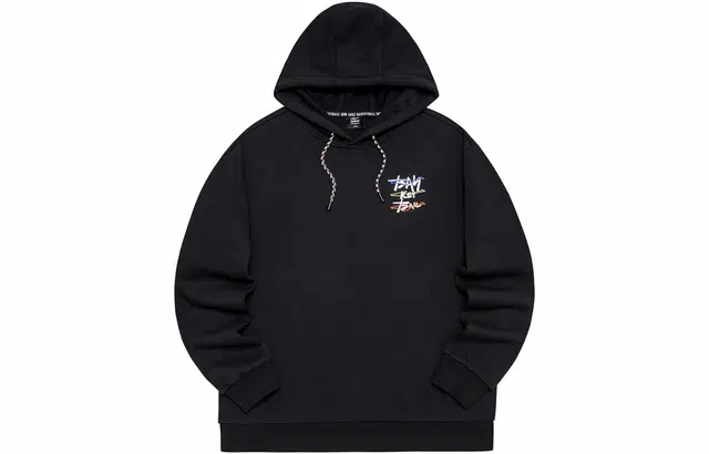 鸿星尔克 纯色简约字母印花连帽套头卫衣 男款 正黑