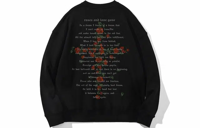 木村三社 救赎系列 爱意消散字母玫瑰印花圆领套头卫衣 男女同款