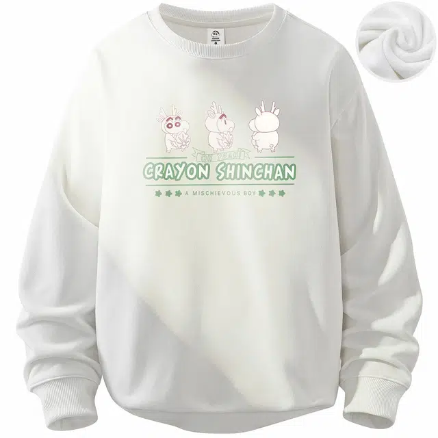 蜡笔小新 圣诞款卡通人物扮演麋鹿字母印花休闲宽松套头圆领卫衣 男女同款