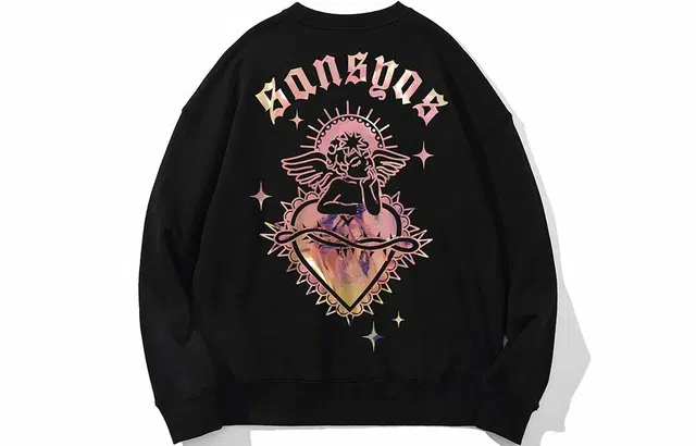 木村三社 冥想天使镭射反光印花圆领长袖卫衣 男女同款