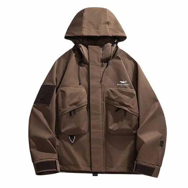 大白鲨 连帽廊型宽松山系登山服潮牌情侣三防露营休闲登山夹克外套 男款