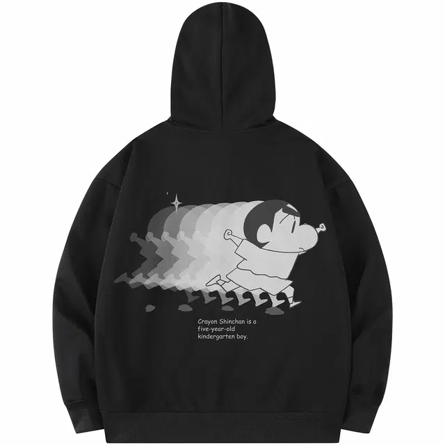 蜡笔小新 卡通小新幻象字母印花休闲宽松套头连帽卫衣 男女同款