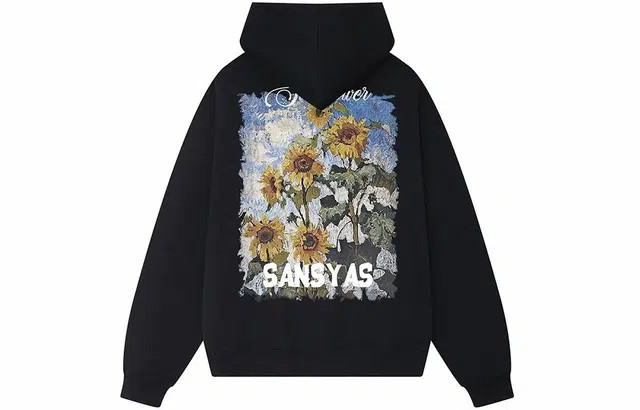 木村三社 油画雏菊字母印花宽松落肩套头卫衣 男女同款