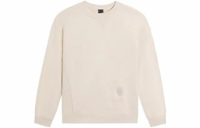 中国李宁 纯色印花图案圆领长袖卫衣 男女同款 卡其色