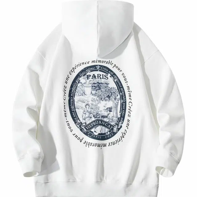 赫本猫 环形字母印花连帽套头宽松卫衣 男女同款