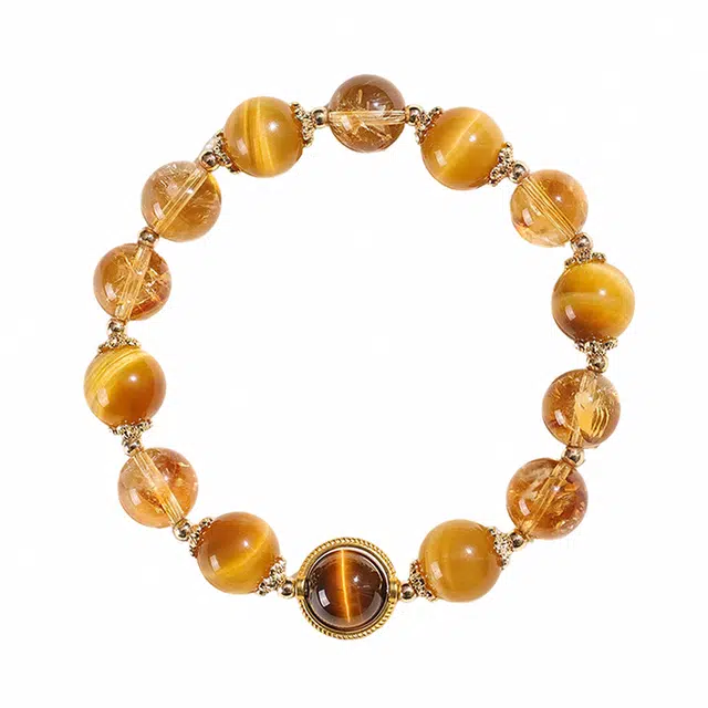周百福 虎眼祥瑞 招财纳福 时来运转财源滚滚黄塔晶串珠转运珠 好运 黄水晶 手串 男女同款情侣款
