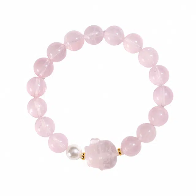 周百福 招财猫 甜美气质 轻奢可爱浪漫粉 招财纳福暴富 时来运转 好运连连爱情美满串珠 好运 粉水晶 手串 女款