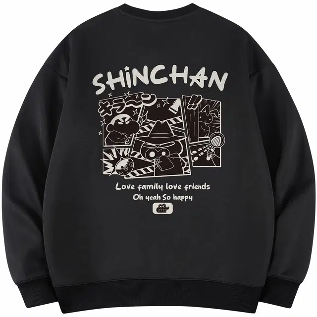 蜡笔小新 趣味漫画小新卡通字母印花休闲宽松圆领套头卫衣 男女同款