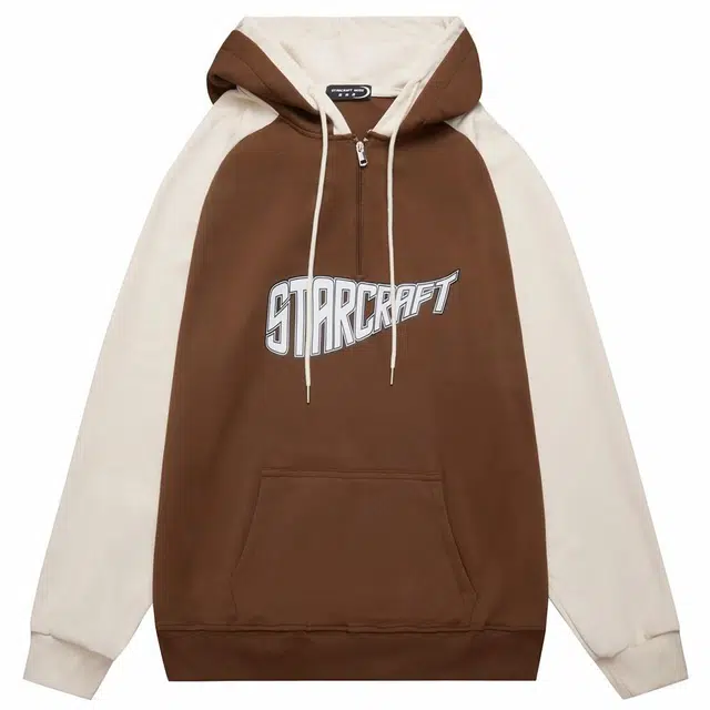 星际者 字母印花拼接撞色休闲卫衣 男女同款