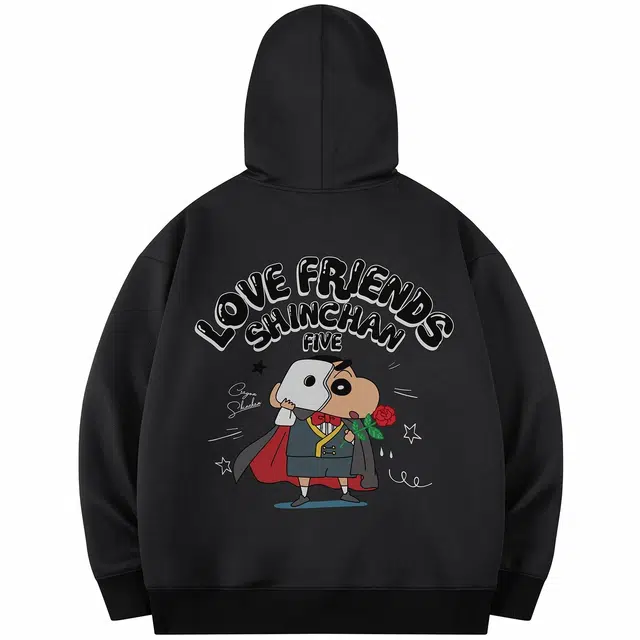 蜡笔小新 卡通小新魔术师字母印花休闲宽松套头连帽卫衣 情侣款