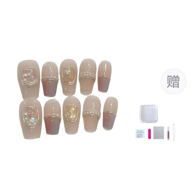 几多萌 高级渐变色法式可拆卸  穿戴甲 短梯裸色晕染 细闪