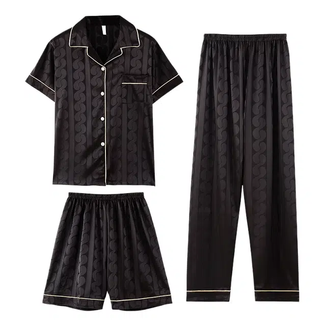 向薇 冰丝短袖短裤长裤大码家居服青少年薄款睡衣套装 男款 图片色