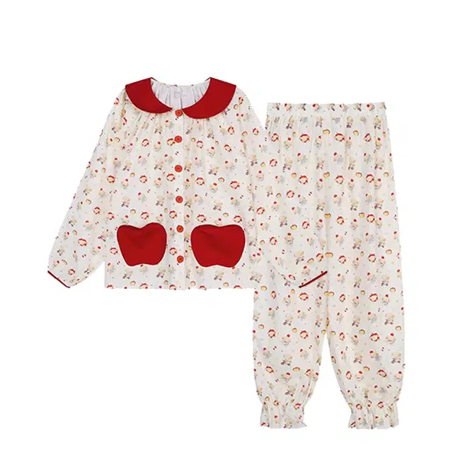 俏韵 可爱卡通苹果舒适休闲长袖长裤外穿睡衣套装 女款 杏色