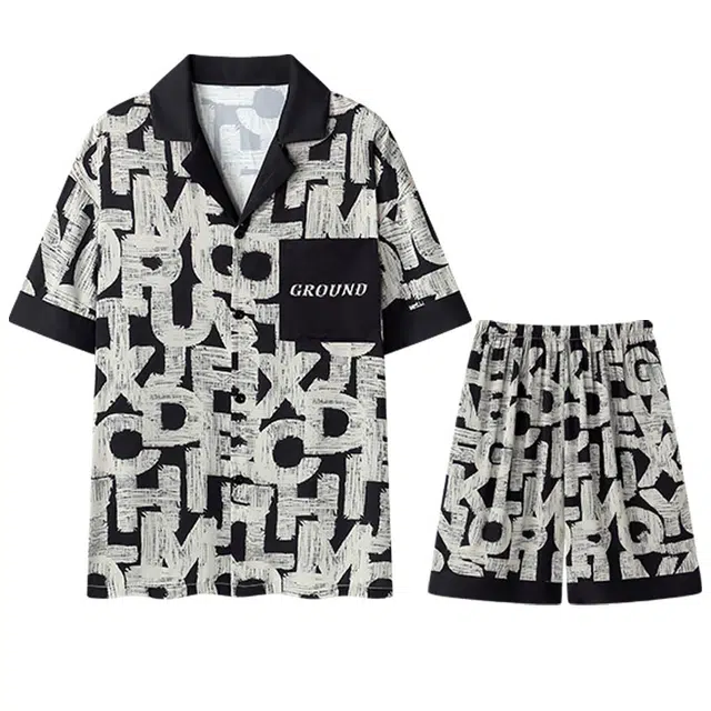 向薇 休闲时尚舒适家居睡衣套装 男款 图片色