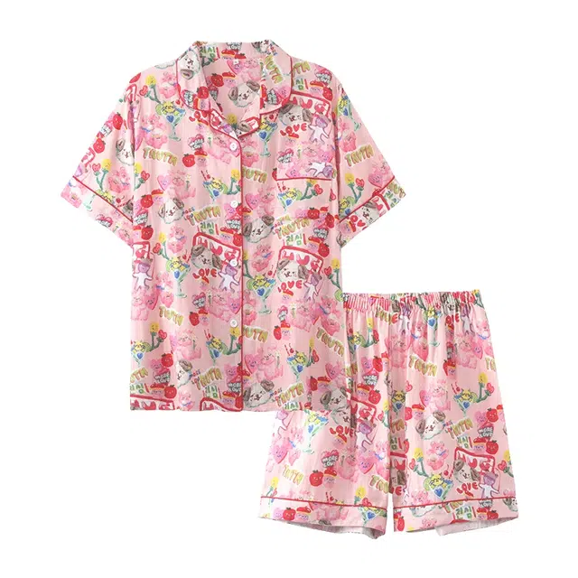 俏韵 高级感可爱短袖开衫舒适家居服睡衣套装 女款 粉色