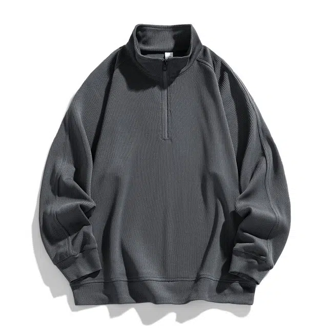 曲韩 半拉链高领春秋日系复古纯色百搭上衣潮流外套卫衣 男女同款