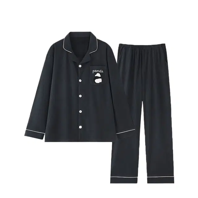 俏韵 简约舒适休闲长袖长裤家居服外穿睡衣套装 男款 黑色