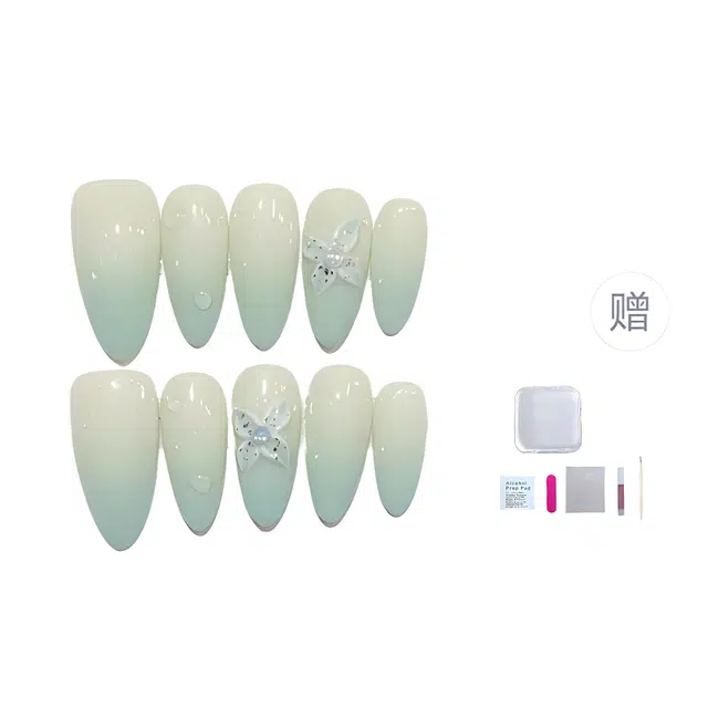几多萌 穿戴甲手工气质高级感雕花美甲可拆卸假指甲  杏仁淡绿晕染 渐变