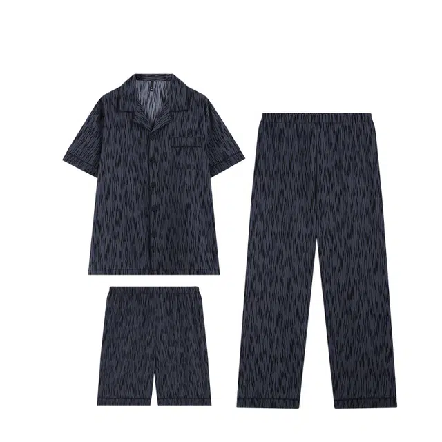 俏韵 舒适短袖短裤冰丝翻领家居服睡衣套装 男款 深蓝色