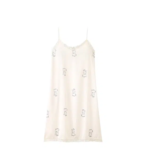 俏韵 卡通小兔子蕾丝带胸垫凉感无袖睡裙 女款 杏色