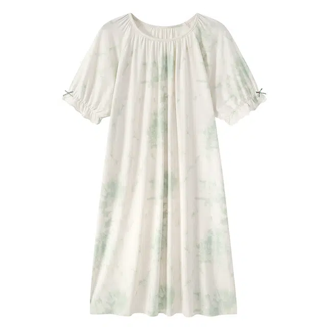 向薇 舒适透气印花圆领短袖睡裙 女款 杏色