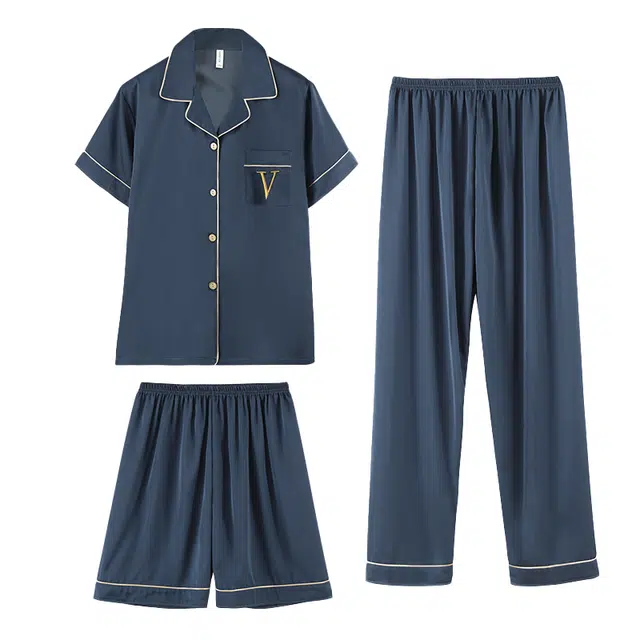 向薇 三件套凉感时尚休闲薄款居家服睡衣套装 男款 图片色