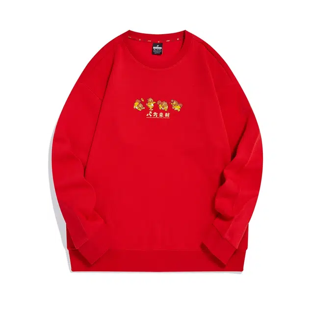 特步 新年款 八方来财招财貔貅印花圆领宽松卫衣 春秋 男女同款情侣款