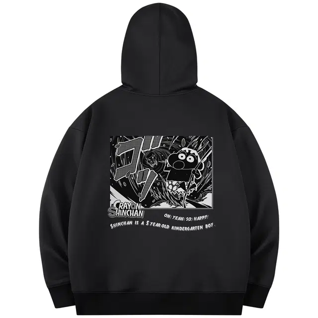 蜡笔小新 卡通人猿泰山小新字母印花休闲宽松套头连帽卫衣 男女同款