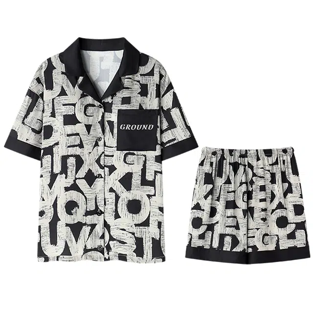 向薇 带胸垫休闲舒适短袖家居服睡衣套装 女款 图片色