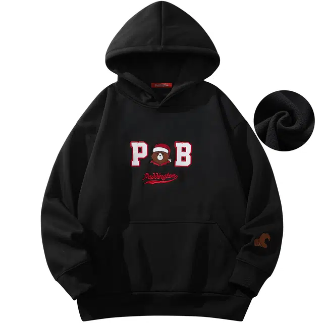 帕丁顿熊 睡帽小熊刺绣休闲宽松加绒加厚保暖连帽卫衣 男女同款